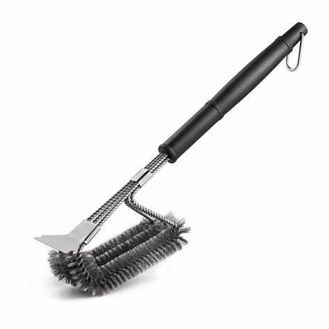 Stainless Steel Grill Cleaning Brush "BBQ Guru" With Scrub Pad And Scraper