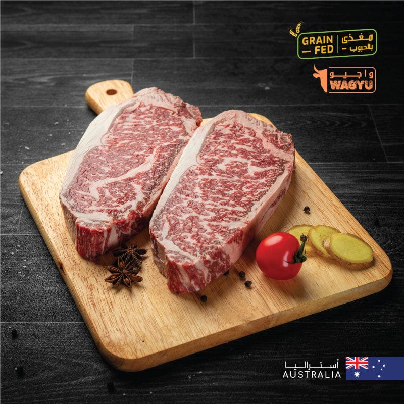 Muscat Livestock Australian Wagyu Beef 2 steaks of 250gm Each Copy of AUS Wagyu Beef Striploin Steak MB 4/5