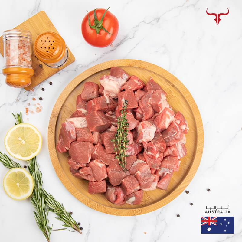 Muscat Livestock Fresh Australian Lamb 250gm - With Fat Freshly Slaughtered AUS Boneless Lamb Mishkak Barbecue Cubes
