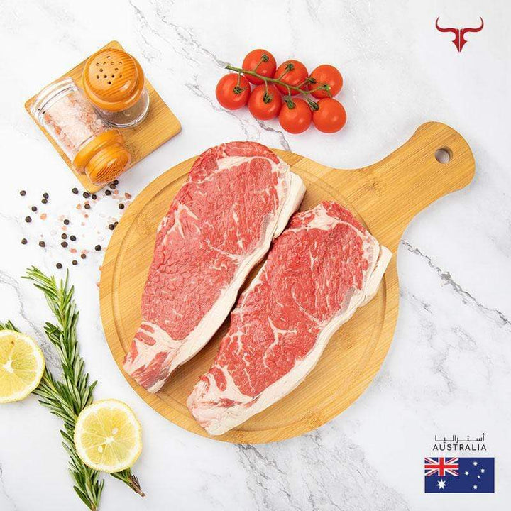 Muscat Livestock Australian Black Angus Beef 2 steaks of 250gm each AUS Grain-Fed Black Angus Beef Striploin Steak MB2+