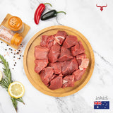 Muscat Livestock Australian Grass-fed Beef 500GM AUS Grass-Fed Beef Boneless Cubes - 500 gm