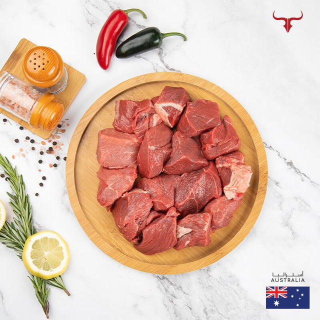 Muscat Livestock Australian Grass-fed Beef 500GM AUS Grass-Fed Beef Boneless Cubes - 500 gm