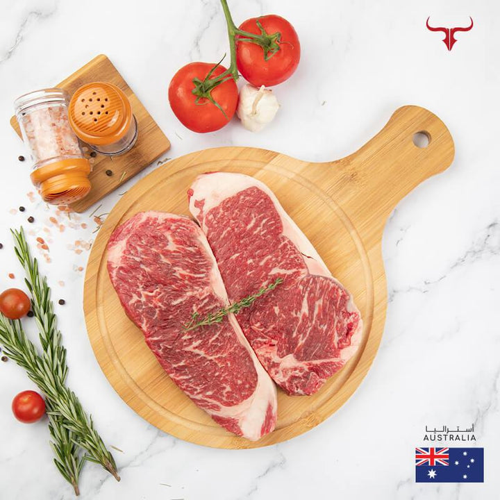 Muscat Livestock Australian Wagyu Beef 2 steaks of 250gm Each AUS 350 Days Grain-Fed Wagyu Beef Striploin Steak MB 4/5